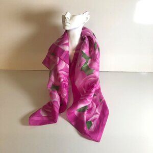 Liz Sinclair Pink Rose Floral Scarf Made In Italy Framed Edge Square 30x30